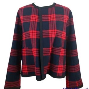 Zara~Woman Size M~Red/Black Plaid Oversized Wool Blend Coat Jacket Unlined.